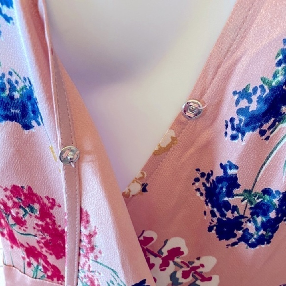 Lulus Mystic Mondays Pink Floral Print Wrap Maxi Dress, Short Sleeves size XS/S - Picture 7 of 15